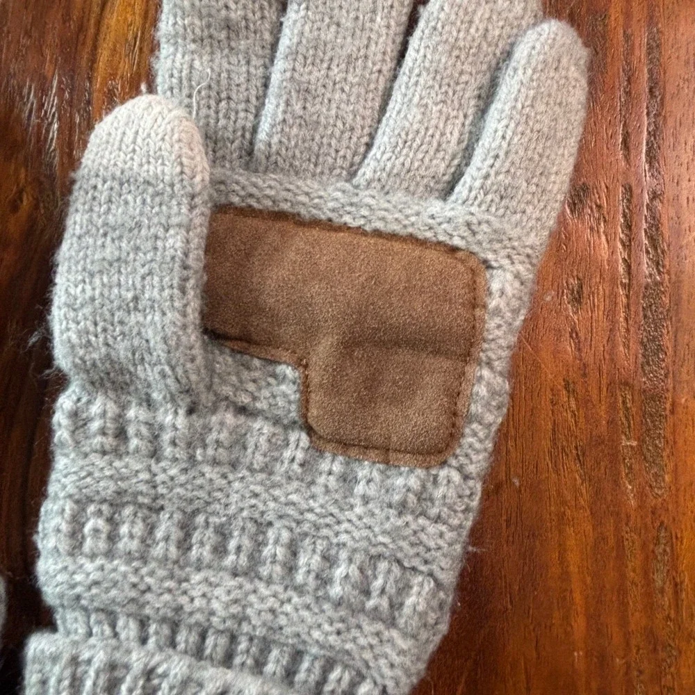 Senpuki Womens Gray Fleece Lined Beanie Headband and Touchscreen Gloves Set